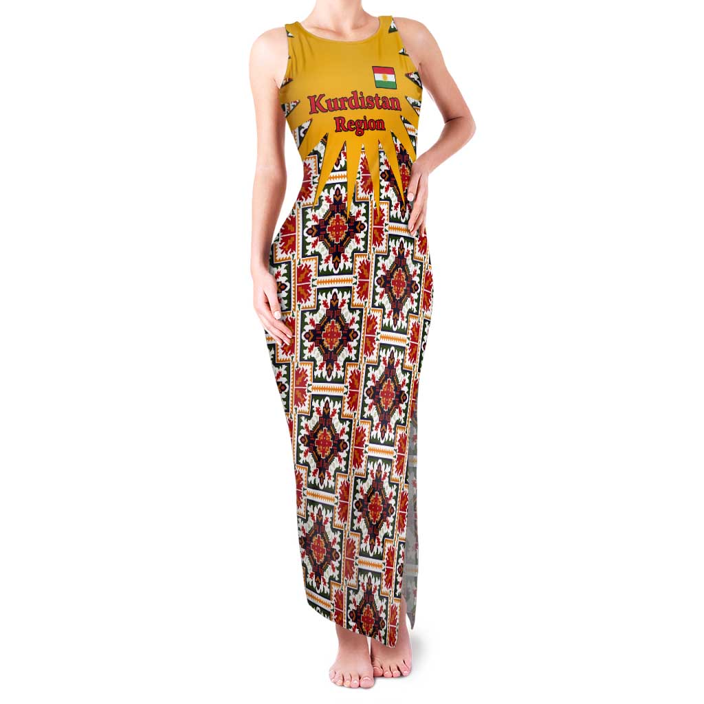 Iraq Kurdistan Region Tank Maxi Dress Traditional Pattern Yellow Red Green - Wonder Print Shop