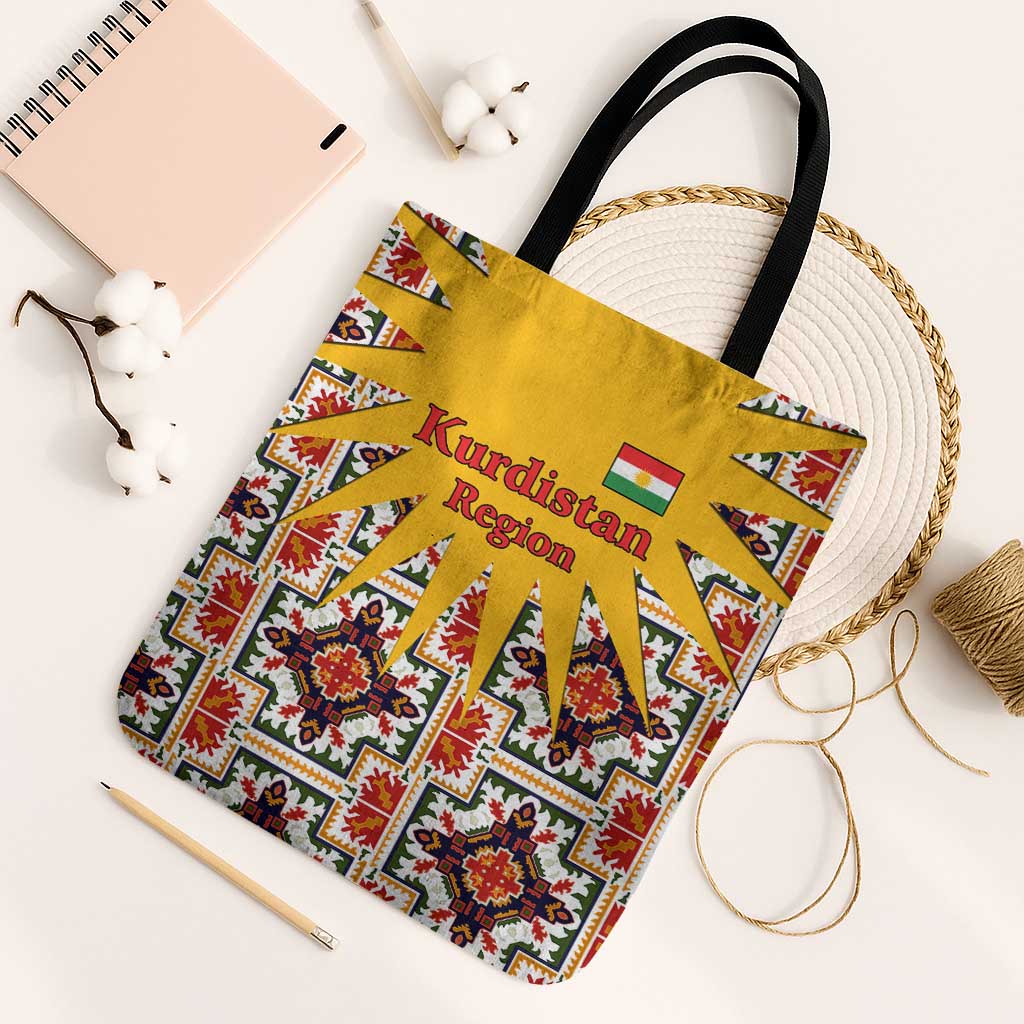 Iraq Kurdistan Region Tote Bag Traditional Pattern Yellow Red Green - Wonder Print Shop