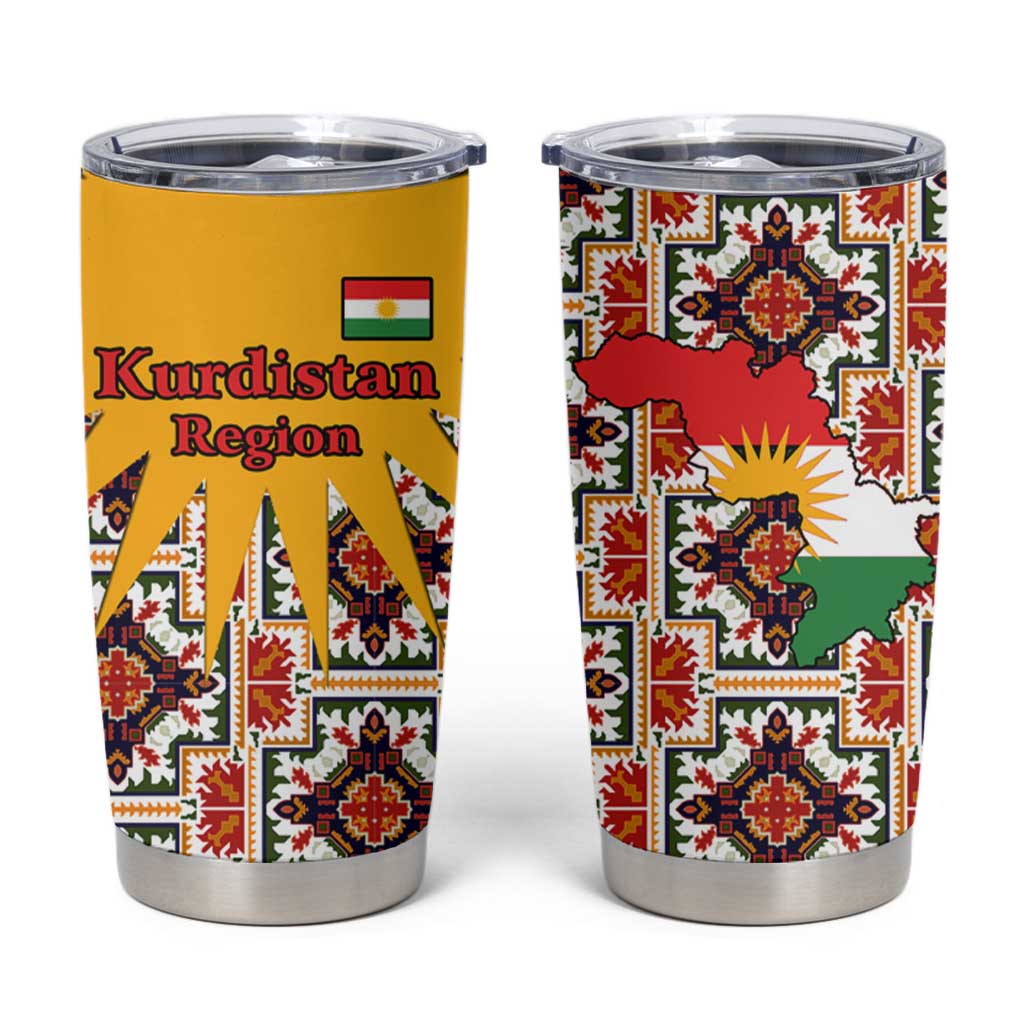 Iraq Kurdistan Region Tumbler Cup Traditional Pattern Yellow Red Green - Wonder Print Shop