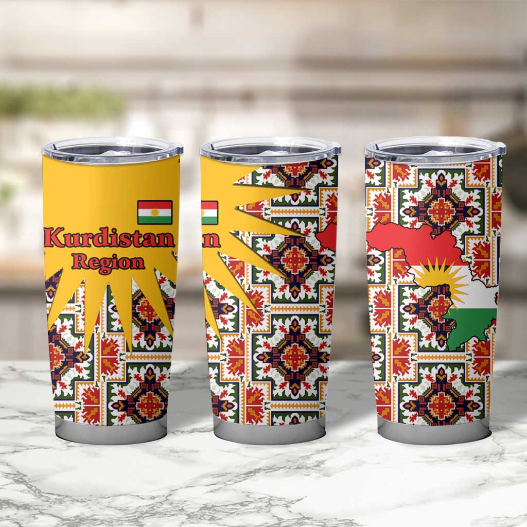 Iraq Kurdistan Region Tumbler Cup Traditional Pattern Yellow Red Green - Wonder Print Shop
