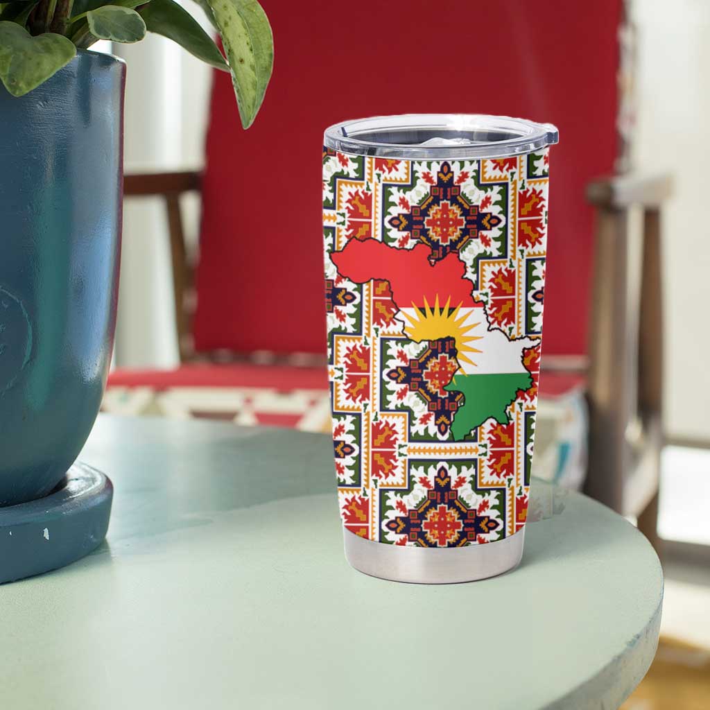 Iraq Kurdistan Region Tumbler Cup Traditional Pattern Yellow Red Green - Wonder Print Shop