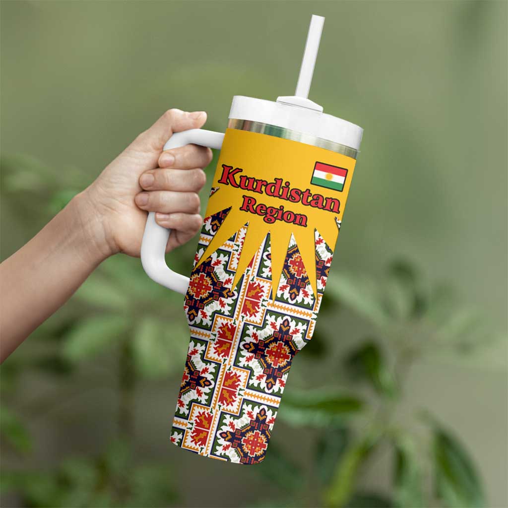 Iraq Kurdistan Region Tumbler With Handle Traditional Pattern Yellow Red Green - Wonder Print Shop