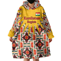 Iraq Kurdistan Region Wearable Blanket Hoodie Traditional Pattern Yellow Red Green - Wonder Print Shop