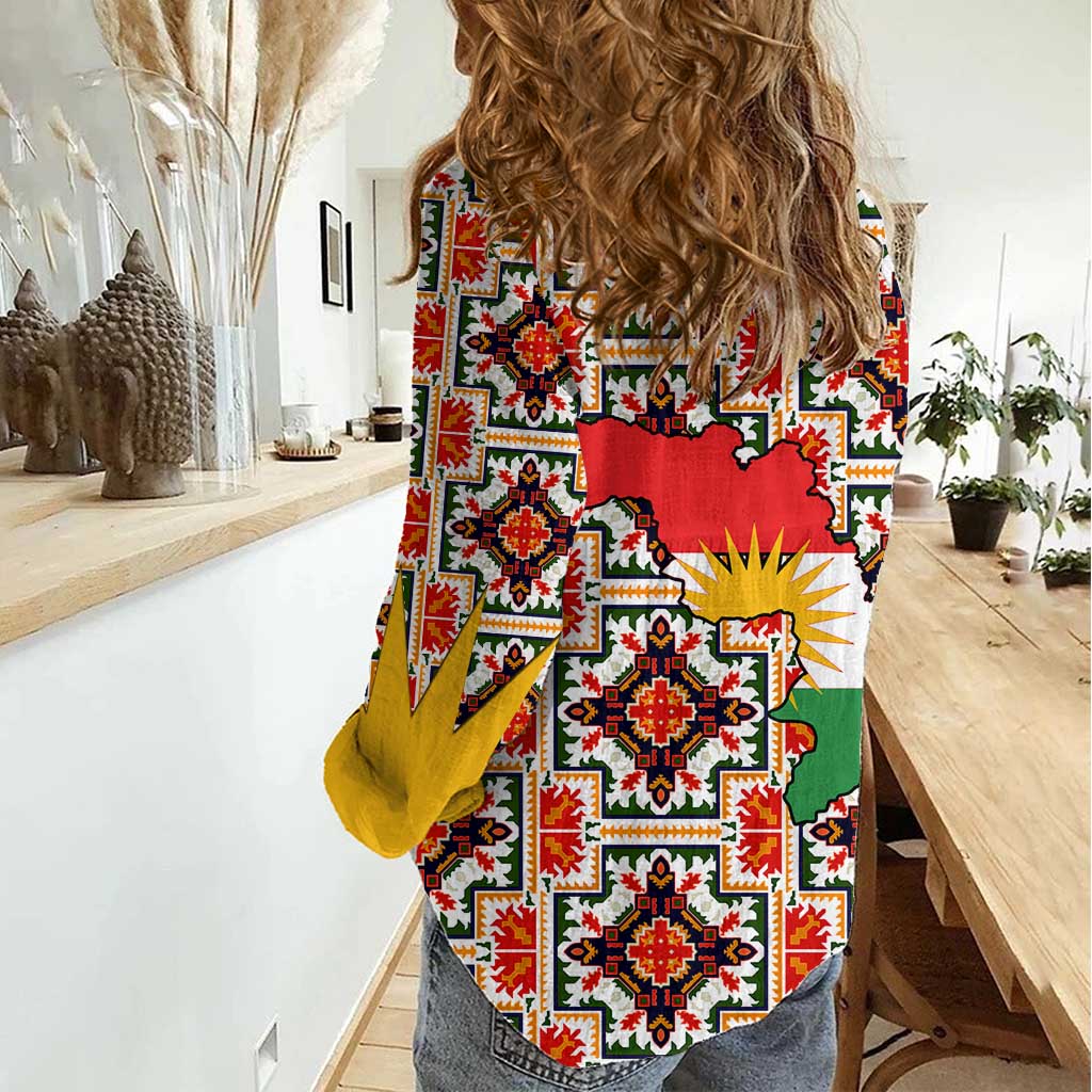 Iraq Kurdistan Region Women Casual Shirt Traditional Pattern Yellow Red Green - Wonder Print Shop
