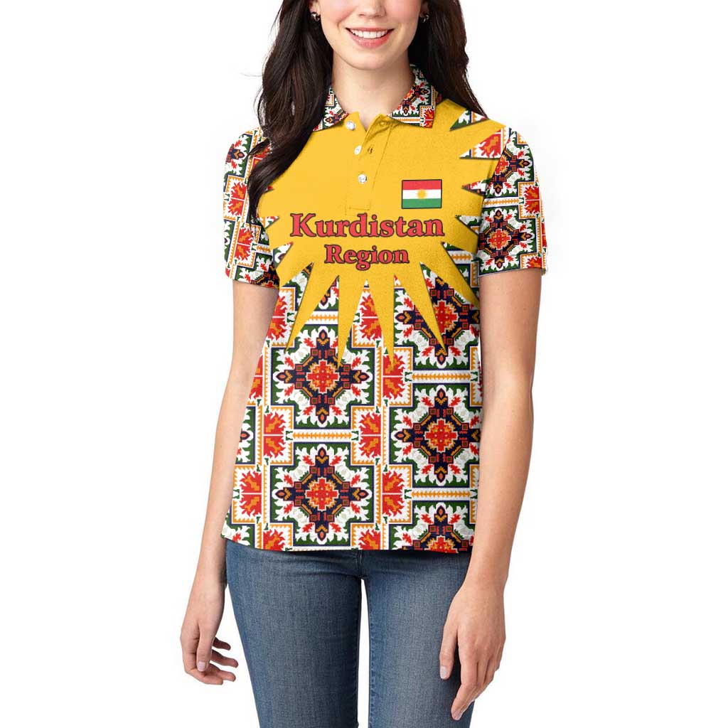 Iraq Kurdistan Region Women Polo Shirt Traditional Pattern Yellow Red Green - Wonder Print Shop