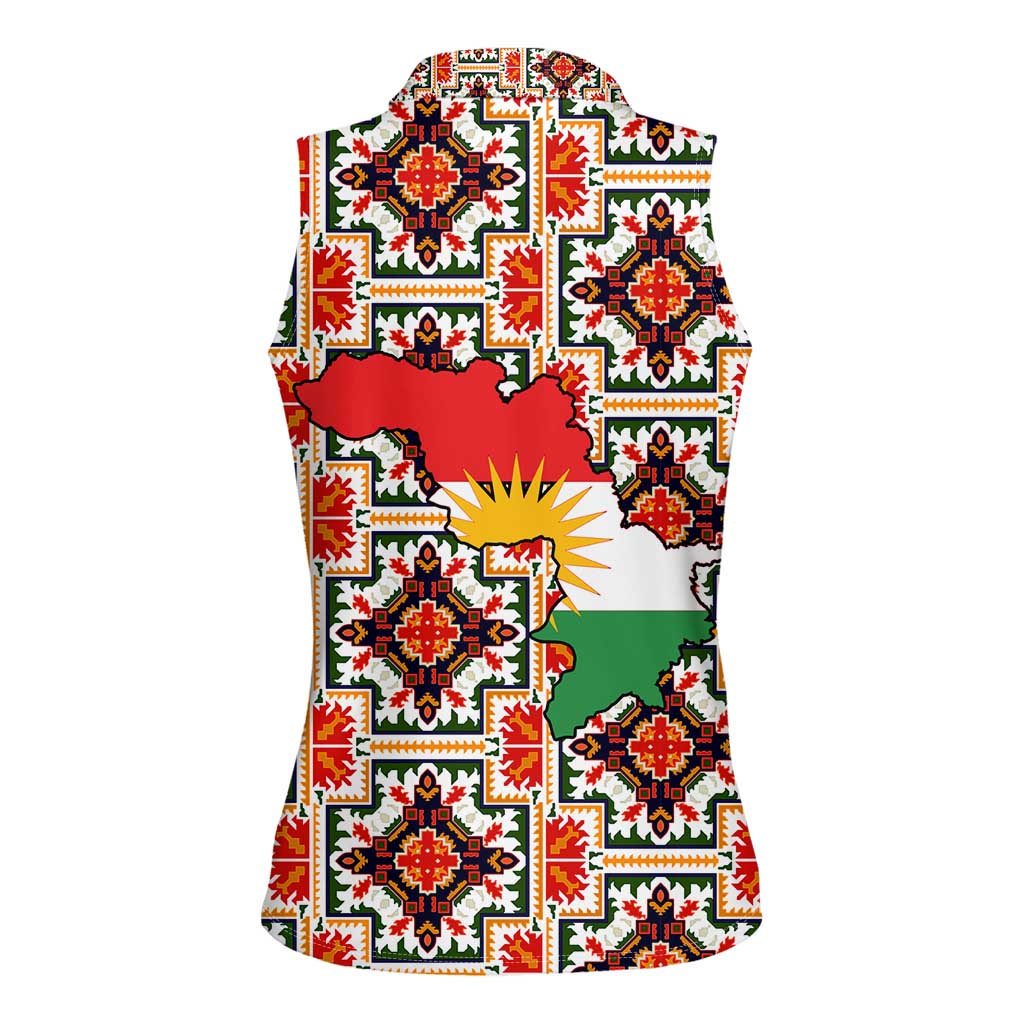 Iraq Kurdistan Region Women Sleeveless Polo Shirt Traditional Pattern Yellow Red Green - Wonder Print Shop