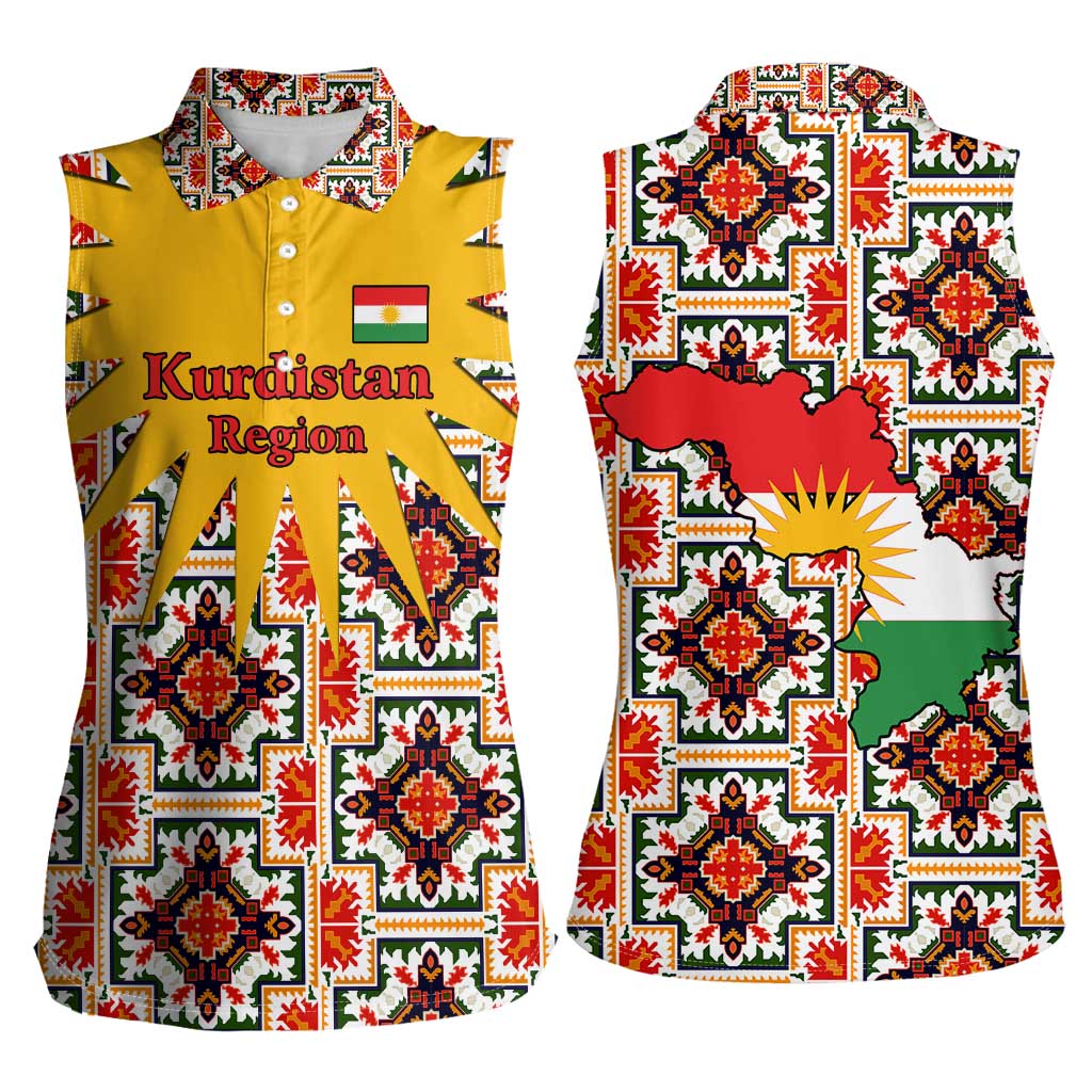Iraq Kurdistan Region Women Sleeveless Polo Shirt Traditional Pattern Yellow Red Green - Wonder Print Shop