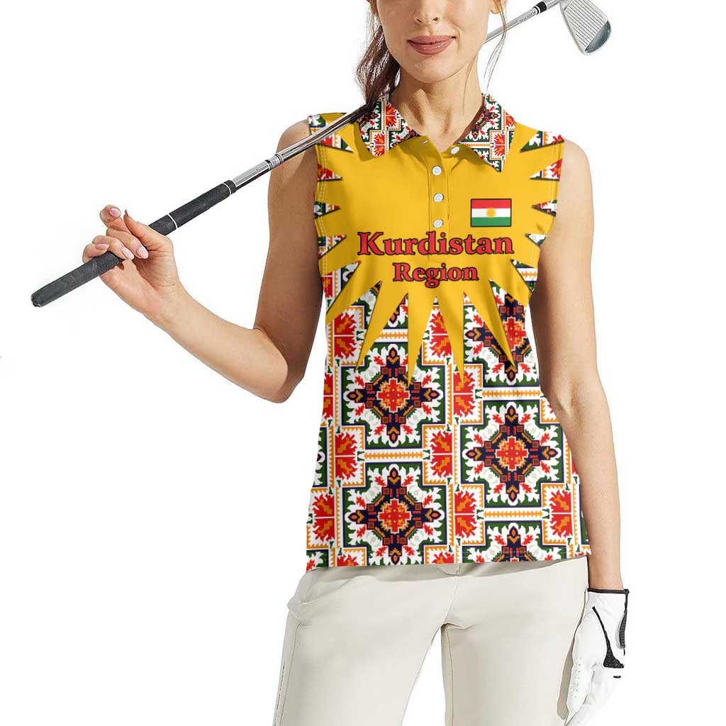 Iraq Kurdistan Region Women Sleeveless Polo Shirt Traditional Pattern Yellow Red Green - Wonder Print Shop