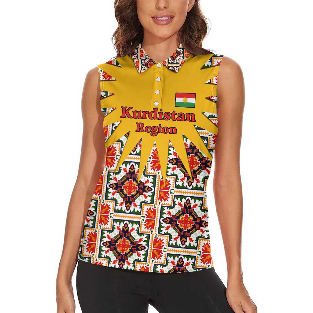 Iraq Kurdistan Region Women Sleeveless Polo Shirt Traditional Pattern Yellow Red Green - Wonder Print Shop