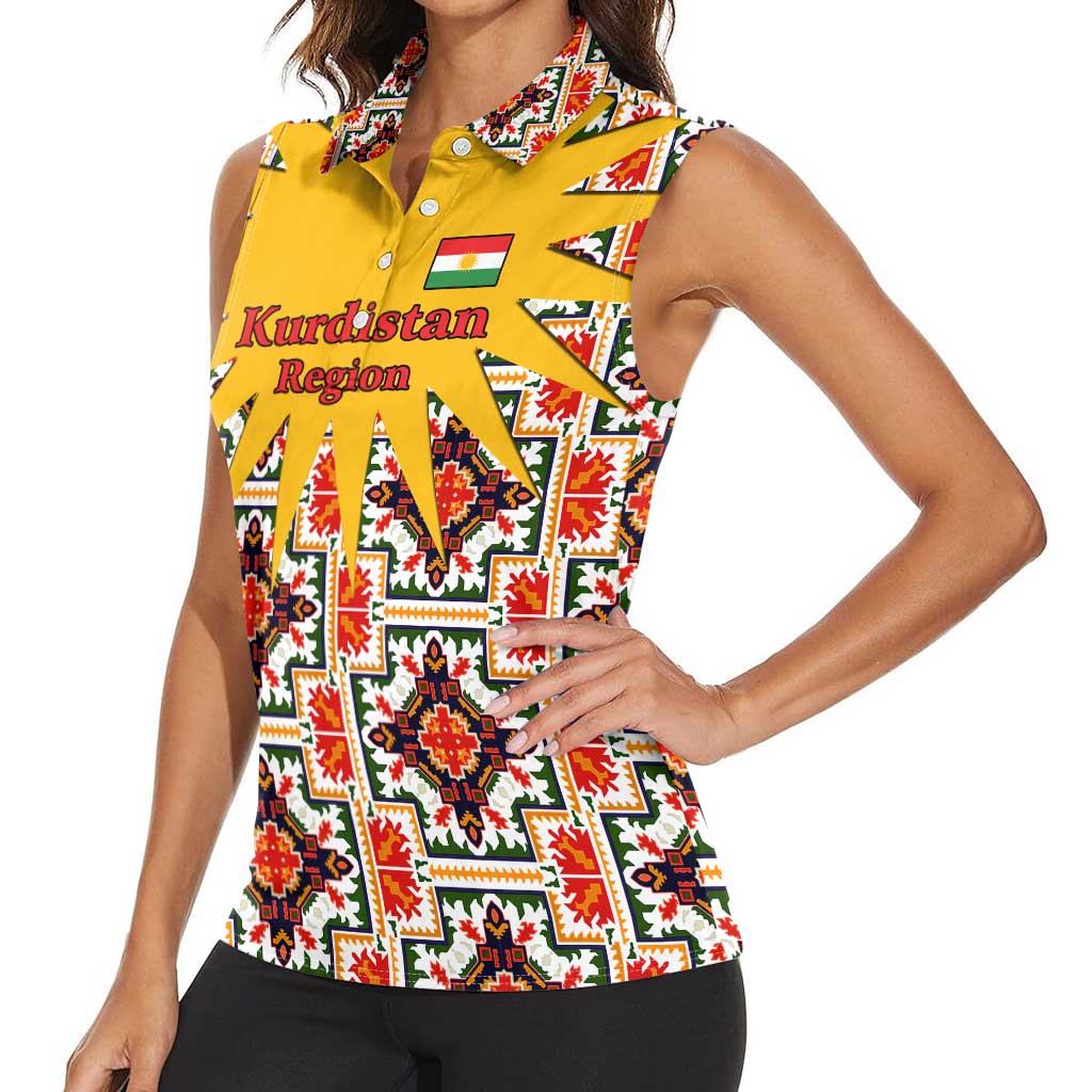Iraq Kurdistan Region Women Sleeveless Polo Shirt Traditional Pattern Yellow Red Green - Wonder Print Shop
