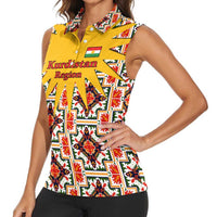 Iraq Kurdistan Region Women Sleeveless Polo Shirt Traditional Pattern Yellow Red Green - Wonder Print Shop
