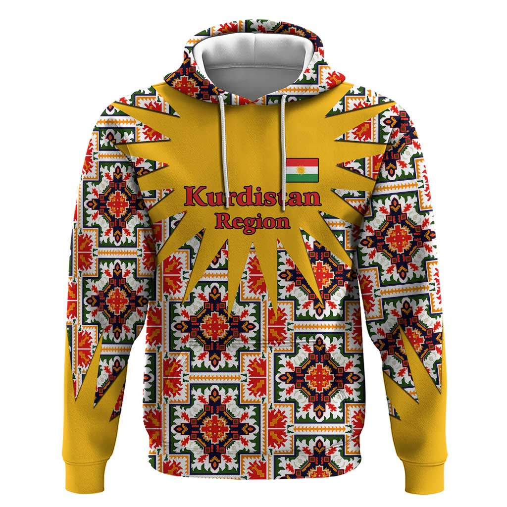 Iraq Kurdistan Region Zip Hoodie Traditional Pattern Yellow Red Green - Wonder Print Shop
