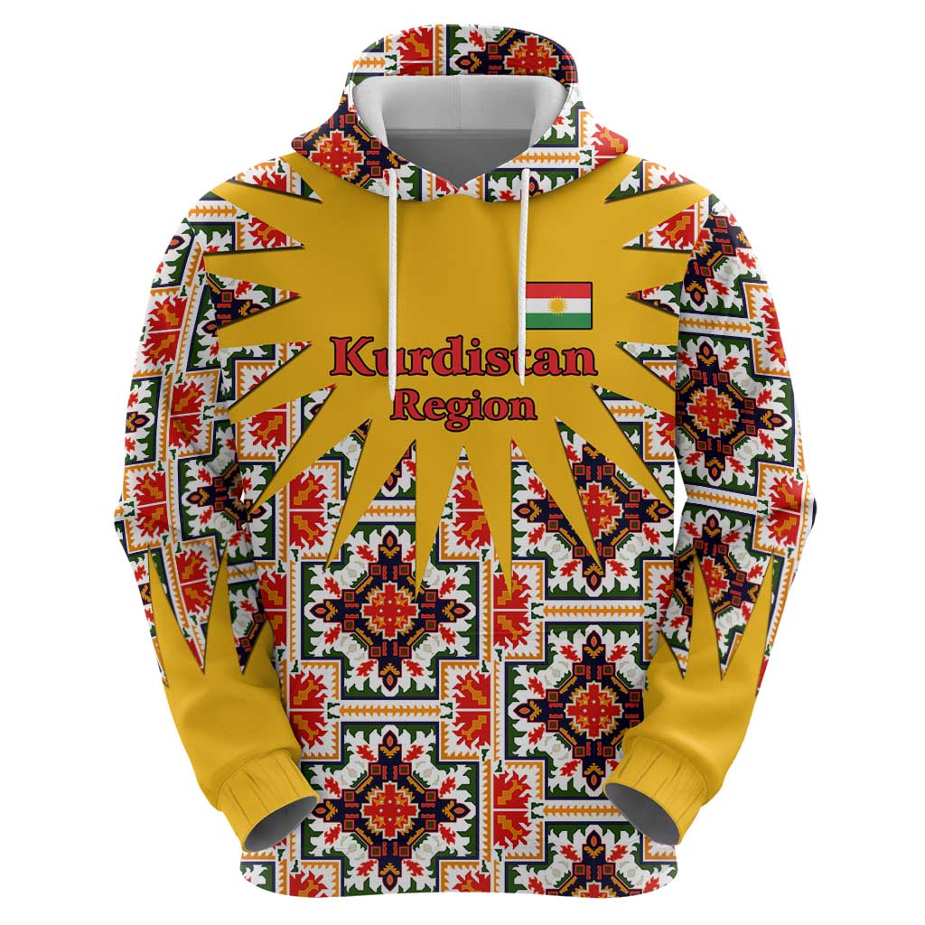 Iraq Kurdistan Region Zip Hoodie Traditional Pattern Yellow Red Green - Wonder Print Shop