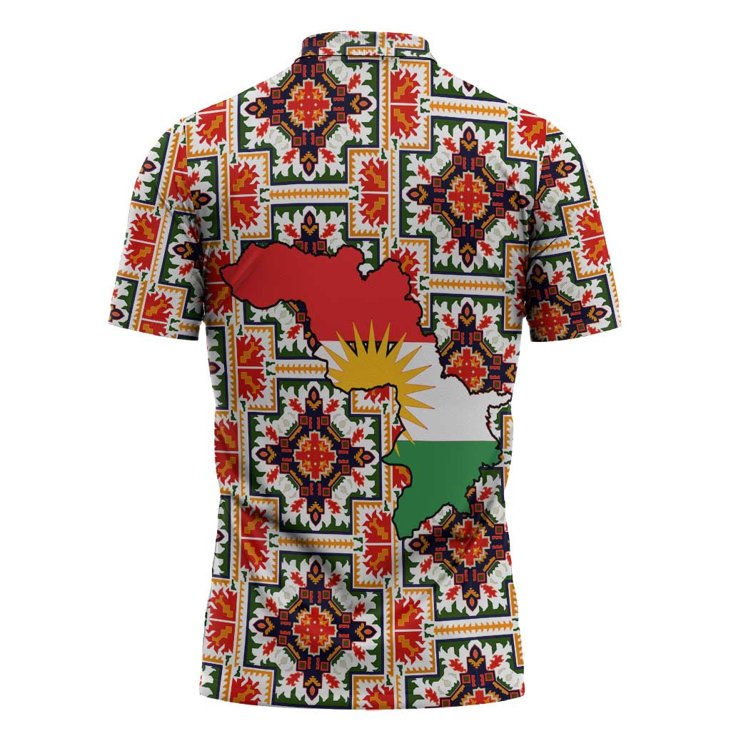 Iraq Kurdistan Region Zipper Polo Shirt Traditional Pattern Yellow Red Green - Wonder Print Shop