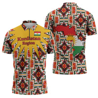 Iraq Kurdistan Region Zipper Polo Shirt Traditional Pattern Yellow Red Green - Wonder Print Shop