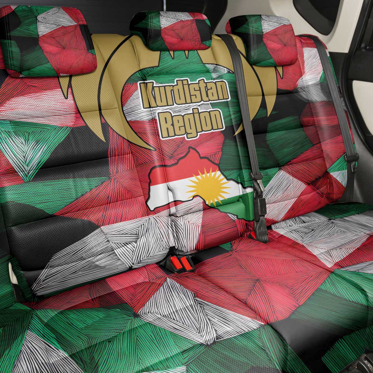 Kurdistan Region Iraq Back Car Seat Cover Eagle Emblem Red Green Black - Wonder Print Shop
