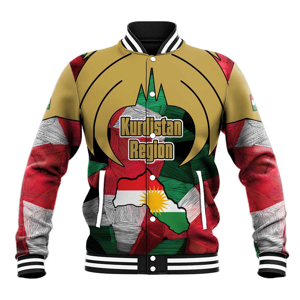 Kurdistan Region Iraq Baseball Jacket Eagle Emblem Red Green Black - Wonder Print Shop