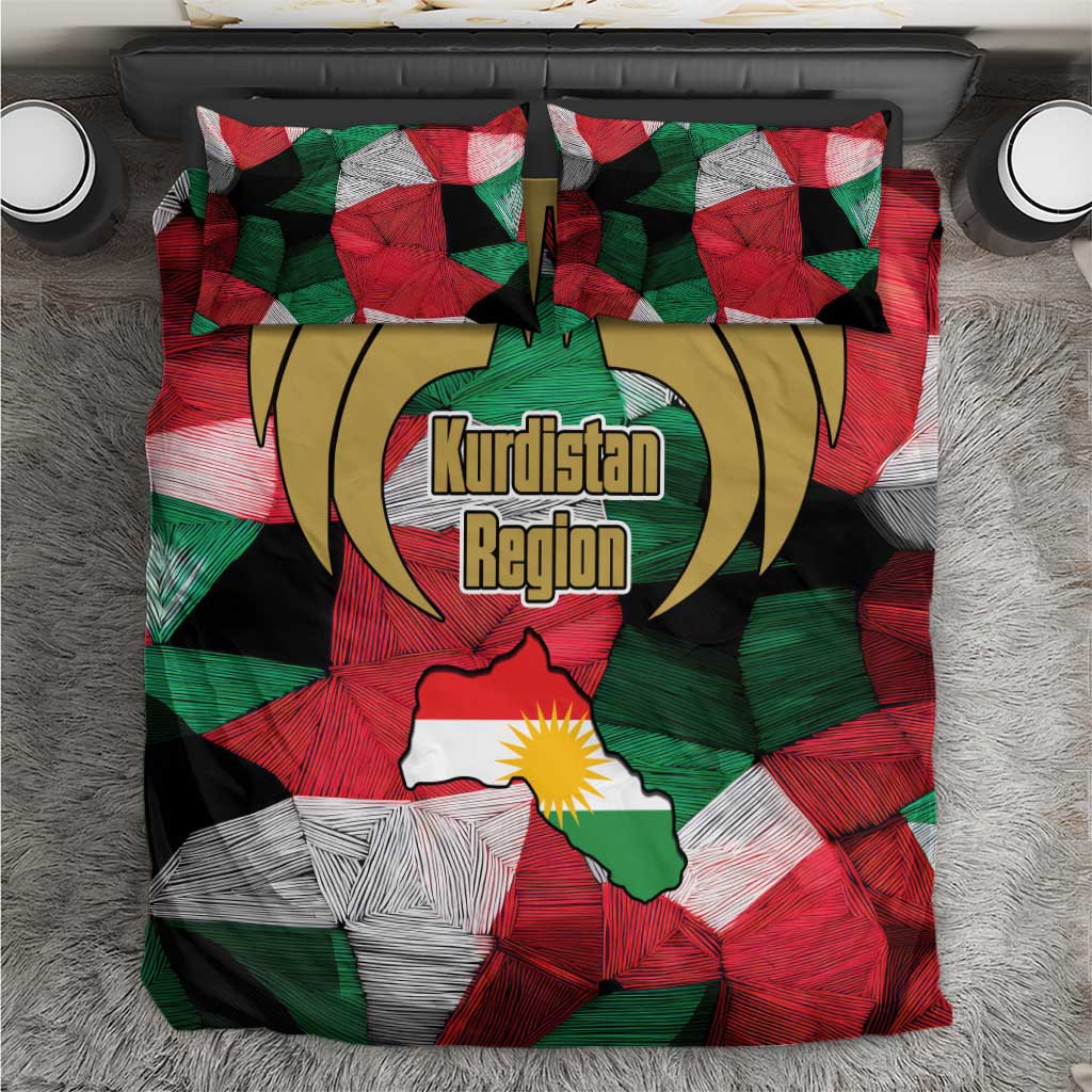 Kurdistan Region Iraq Bedding Set Eagle Emblem Red Green Black - Wonder Print Shop