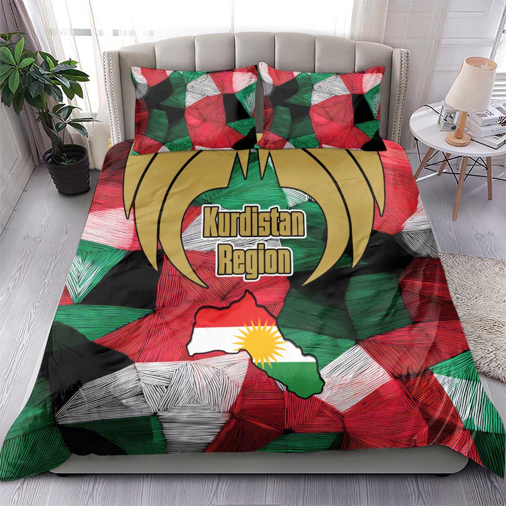 Kurdistan Region Iraq Bedding Set Eagle Emblem Red Green Black - Wonder Print Shop