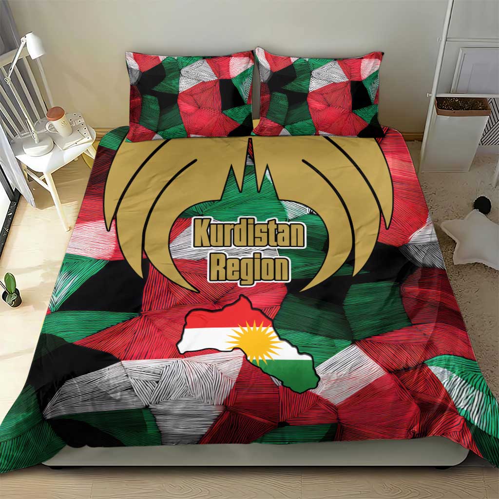 Kurdistan Region Iraq Bedding Set Eagle Emblem Red Green Black - Wonder Print Shop
