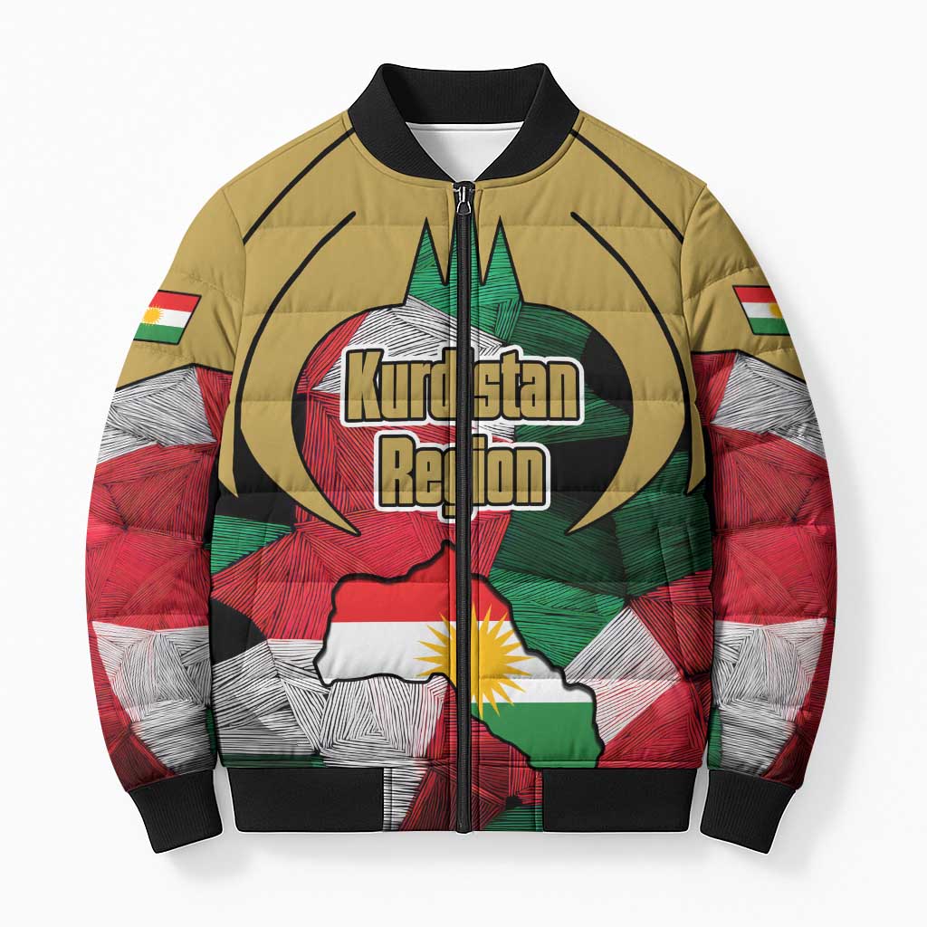 Kurdistan Region Iraq Bomber Puffer Jacket Eagle Emblem Red Green Black - Wonder Print Shop