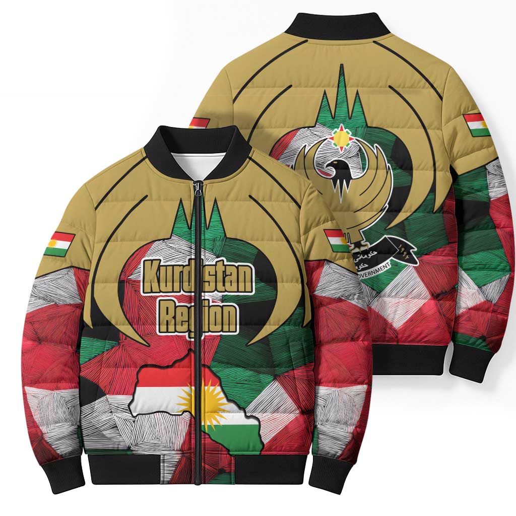 Kurdistan Region Iraq Bomber Puffer Jacket Eagle Emblem Red Green Black - Wonder Print Shop