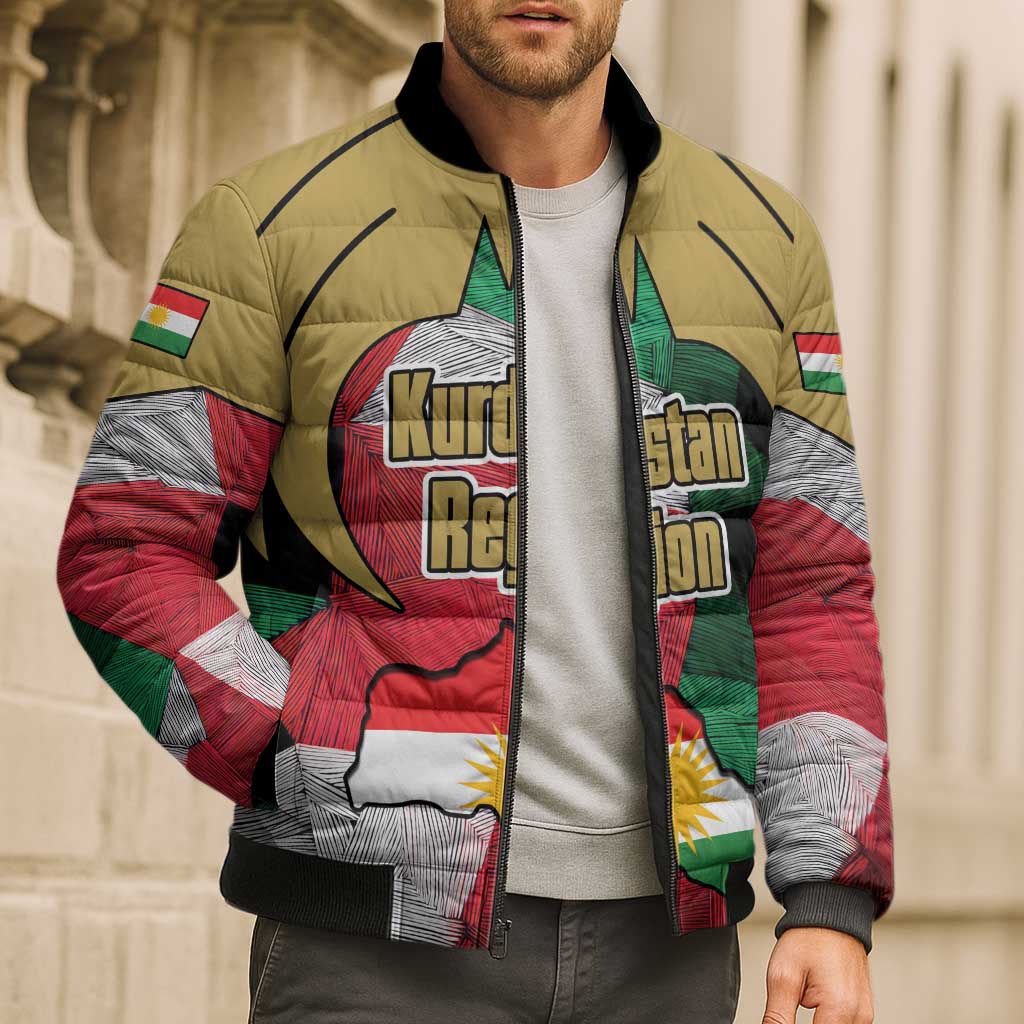Kurdistan Region Iraq Bomber Puffer Jacket Eagle Emblem Red Green Black - Wonder Print Shop