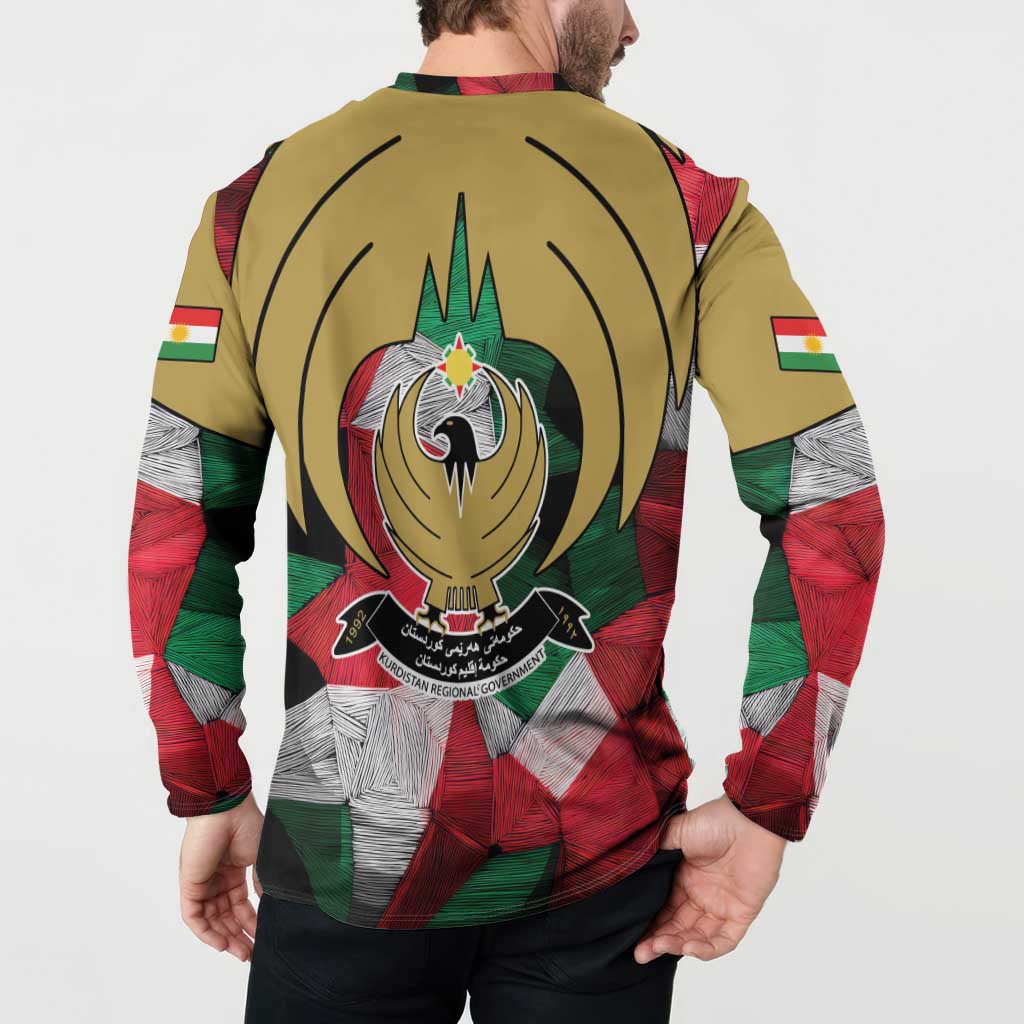 Kurdistan Region Iraq Button Sweatshirt Eagle Emblem Red Green Black - Wonder Print Shop