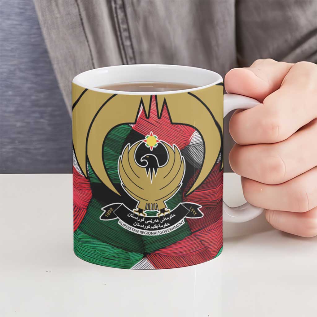 Kurdistan Region Iraq Ceramic Mug Eagle Emblem Red Green Black - Wonder Print Shop