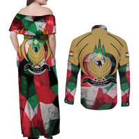Kurdistan Region Iraq Couples Matching Off Shoulder Maxi Dress and Long Sleeve Button Shirt Eagle Emblem Red Green Black - Wonder Print Shop