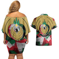 Kurdistan Region Iraq Couples Matching Off Shoulder Short Dress and Hawaiian Shirt Eagle Emblem Red Green Black - Wonder Print Shop