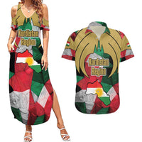 Kurdistan Region Iraq Couples Matching Summer Maxi Dress and Hawaiian Shirt Eagle Emblem Red Green Black - Wonder Print Shop
