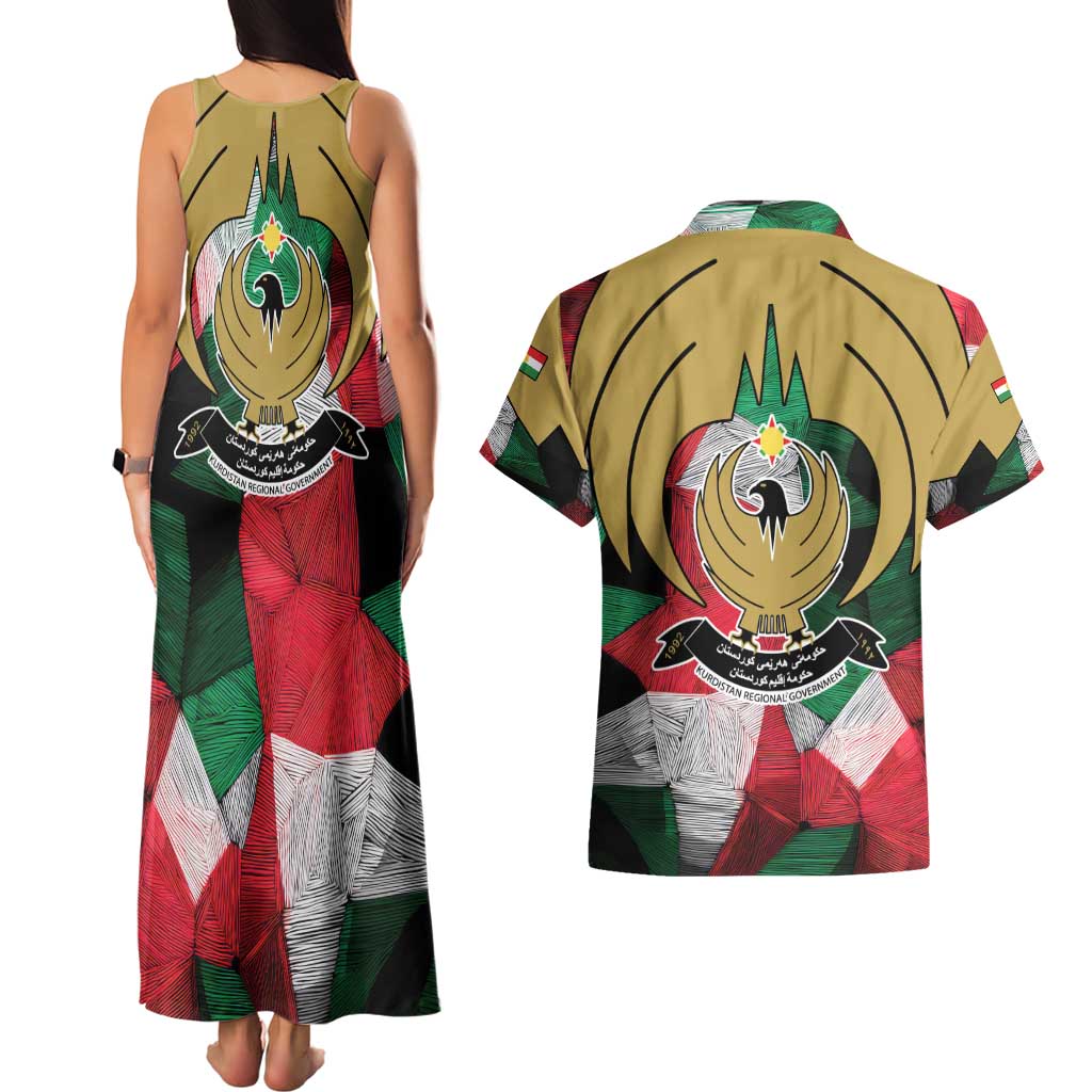 Kurdistan Region Iraq Couples Matching Tank Maxi Dress and Hawaiian Shirt Eagle Emblem Red Green Black - Wonder Print Shop