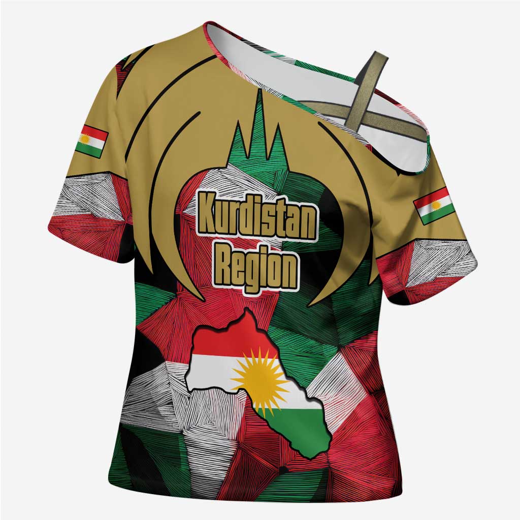 Kurdistan Region Iraq Cross Shoulder Shirt Eagle Emblem Red Green Black - Wonder Print Shop