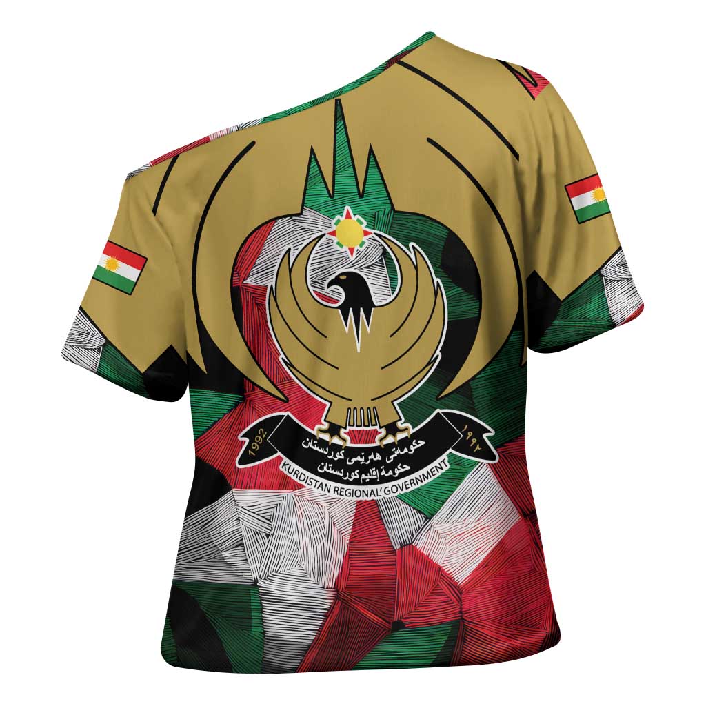 Kurdistan Region Iraq Cross Shoulder Shirt Eagle Emblem Red Green Black - Wonder Print Shop