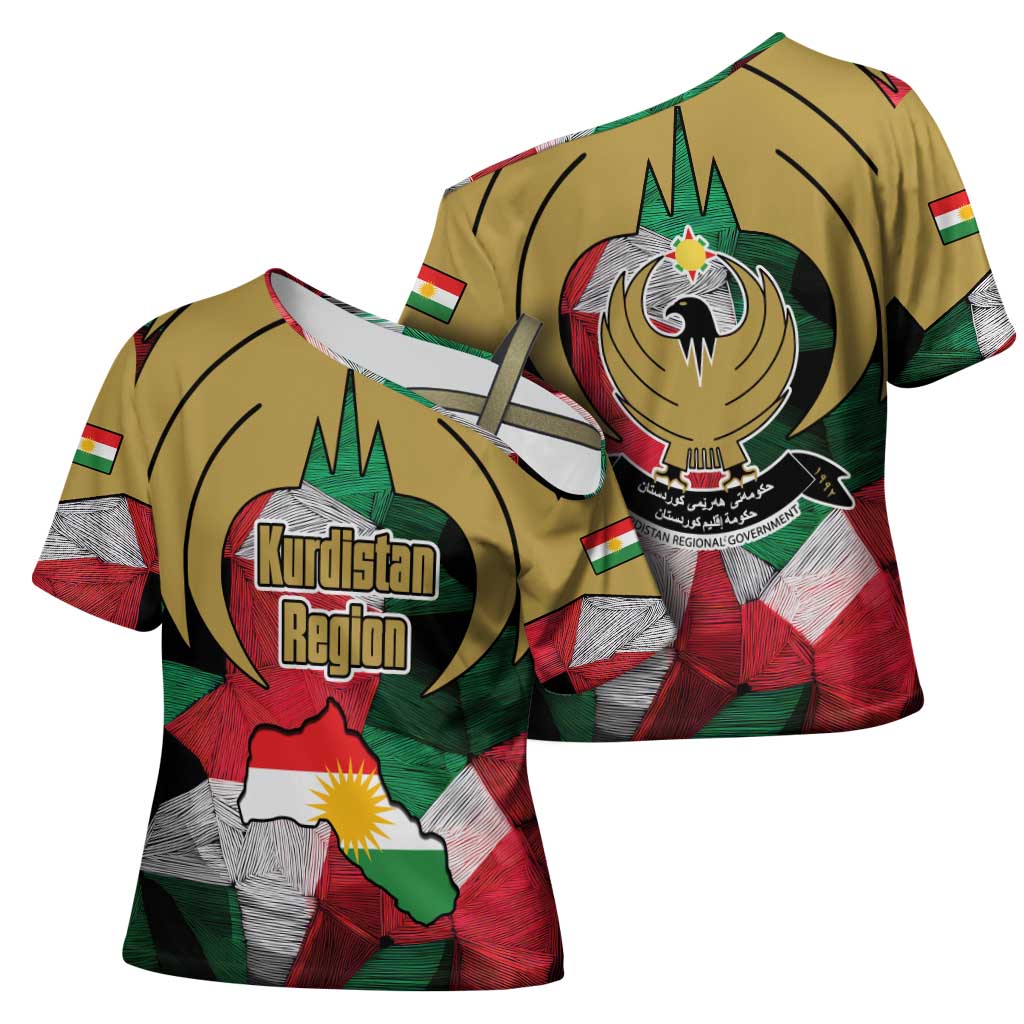 Kurdistan Region Iraq Cross Shoulder Shirt Eagle Emblem Red Green Black - Wonder Print Shop