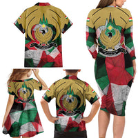 Kurdistan Region Iraq Family Matching Long Sleeve Bodycon Dress and Hawaiian Shirt Eagle Emblem Red Green Black - Wonder Print Shop