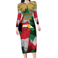 Kurdistan Region Iraq Family Matching Long Sleeve Bodycon Dress and Hawaiian Shirt Eagle Emblem Red Green Black - Wonder Print Shop
