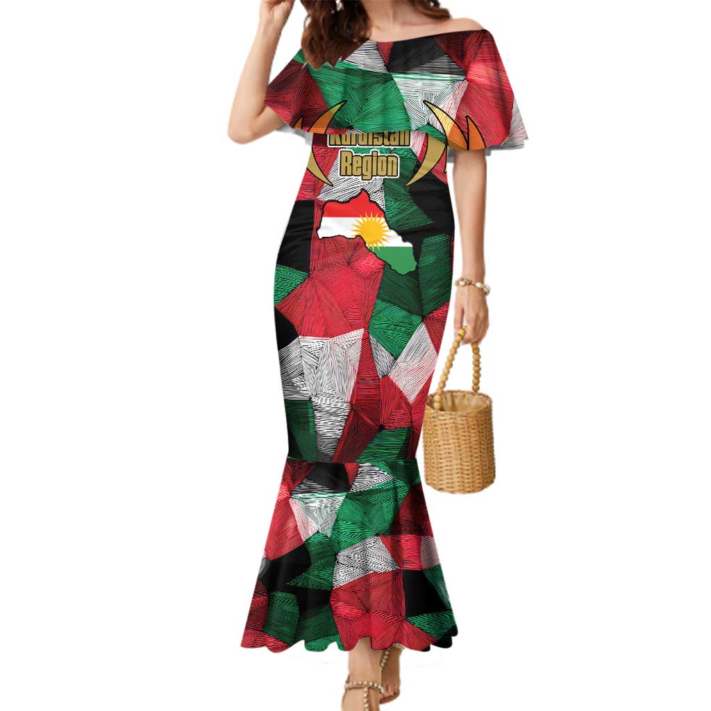 Kurdistan Region Iraq Family Matching Mermaid Dress and Hawaiian Shirt Eagle Emblem Red Green Black - Wonder Print Shop