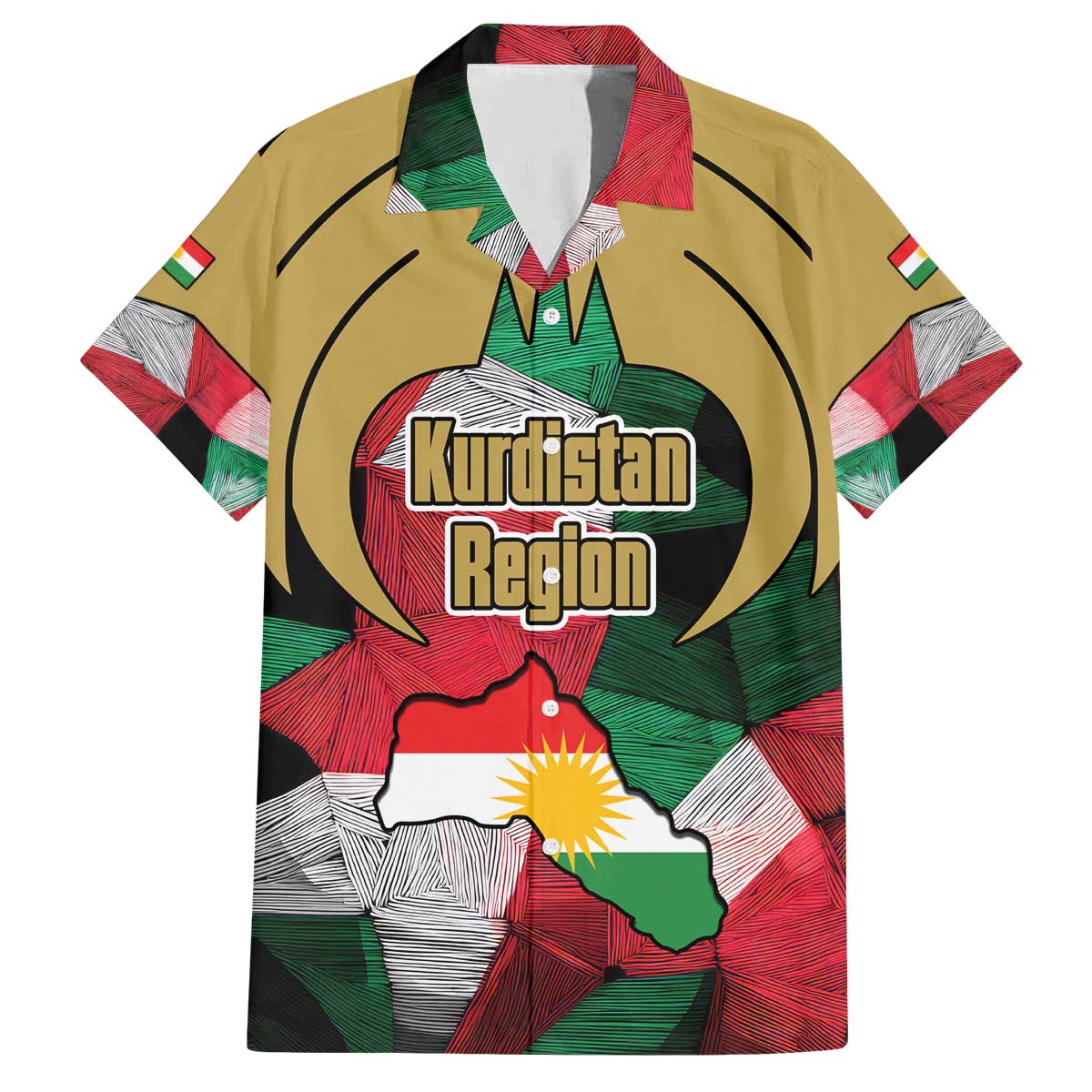 Kurdistan Region Iraq Family Matching Off The Shoulder Long Sleeve Dress and Hawaiian Shirt Eagle Emblem Red Green Black - Wonder Print Shop