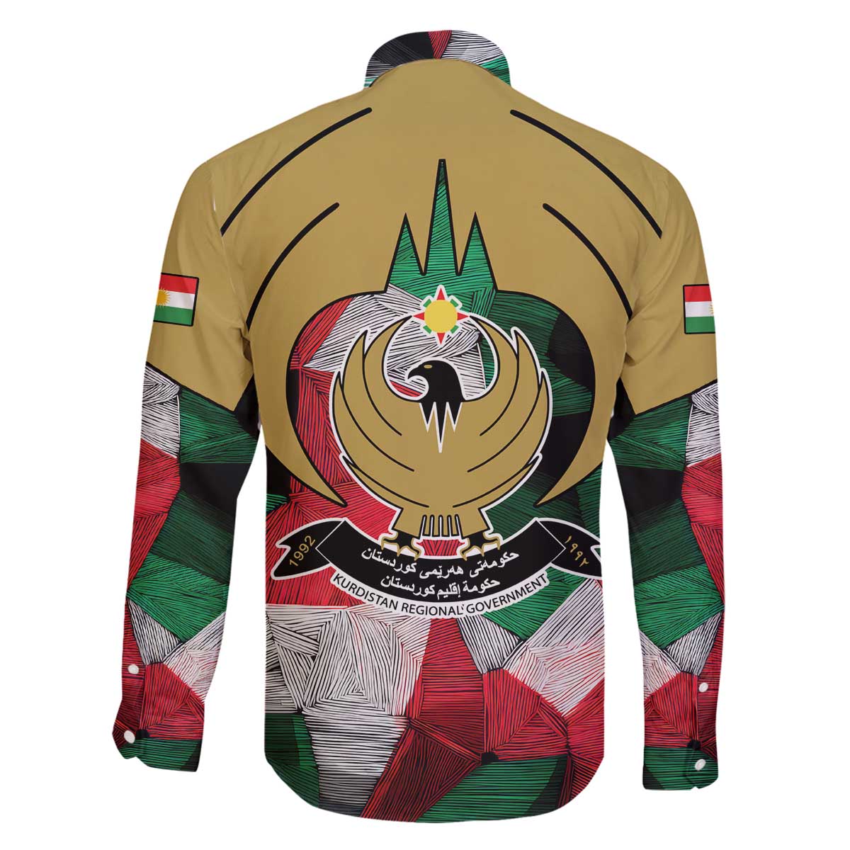 Kurdistan Region Iraq Family Matching Off The Shoulder Long Sleeve Dress and Hawaiian Shirt Eagle Emblem Red Green Black - Wonder Print Shop