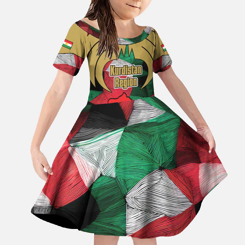 Kurdistan Region Iraq Family Matching Off Shoulder Maxi Dress and Hawaiian Shirt Eagle Emblem Red Green Black - Wonder Print Shop