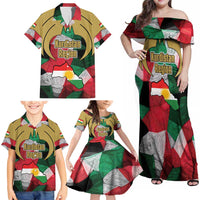 Kurdistan Region Iraq Family Matching Off Shoulder Maxi Dress and Hawaiian Shirt Eagle Emblem Red Green Black - Wonder Print Shop