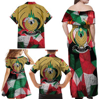 Kurdistan Region Iraq Family Matching Off Shoulder Maxi Dress and Hawaiian Shirt Eagle Emblem Red Green Black - Wonder Print Shop