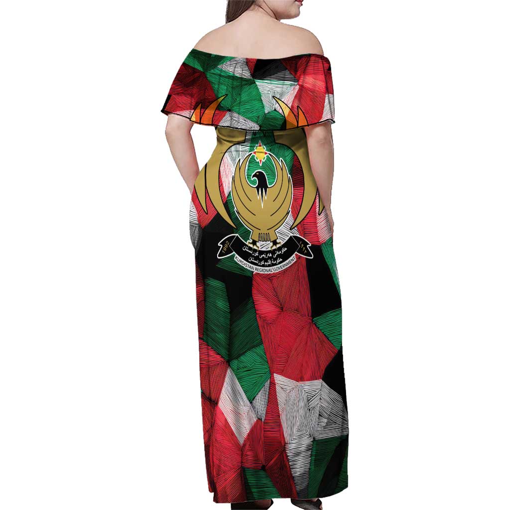 Kurdistan Region Iraq Family Matching Off Shoulder Maxi Dress and Hawaiian Shirt Eagle Emblem Red Green Black - Wonder Print Shop