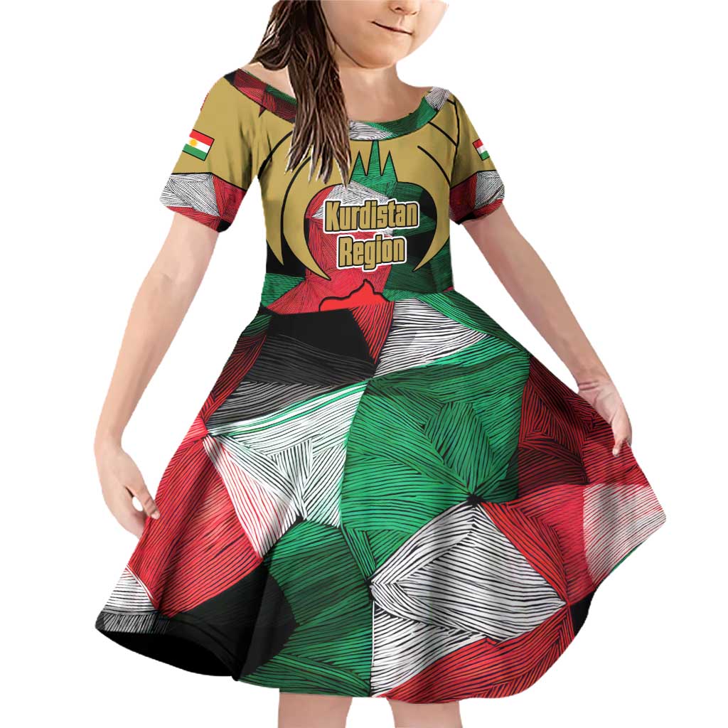 Kurdistan Region Iraq Family Matching Off Shoulder Short Dress and Hawaiian Shirt Eagle Emblem Red Green Black - Wonder Print Shop
