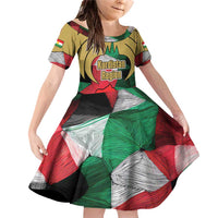 Kurdistan Region Iraq Family Matching Off Shoulder Short Dress and Hawaiian Shirt Eagle Emblem Red Green Black - Wonder Print Shop