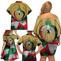 Kurdistan Region Iraq Family Matching Off Shoulder Short Dress and Hawaiian Shirt Eagle Emblem Red Green Black - Wonder Print Shop