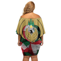 Kurdistan Region Iraq Family Matching Off Shoulder Short Dress and Hawaiian Shirt Eagle Emblem Red Green Black - Wonder Print Shop