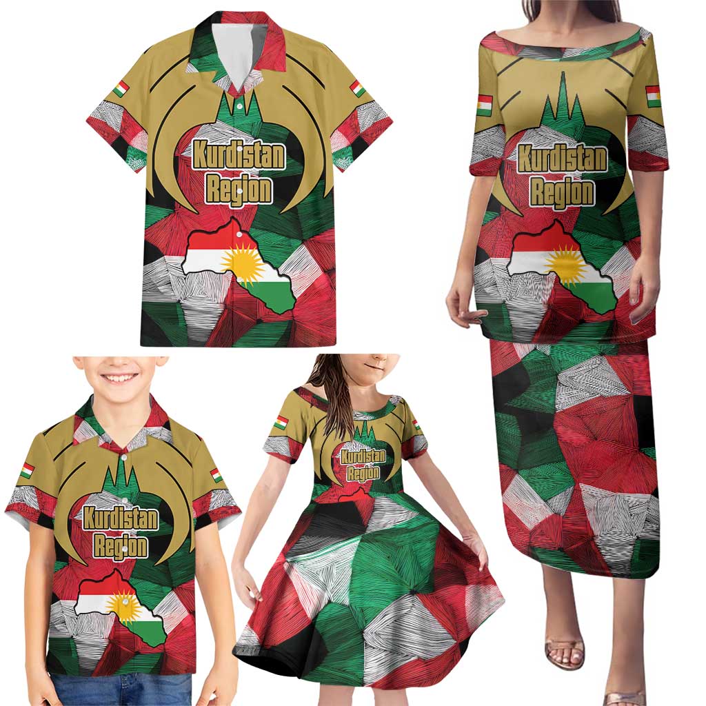 Kurdistan Region Iraq Family Matching Puletasi and Hawaiian Shirt Eagle Emblem Red Green Black - Wonder Print Shop